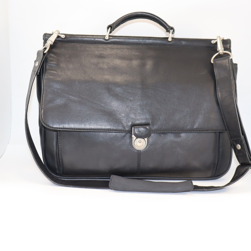 Kenneth Cole Reaction Briefcase Mens OS Black Leather Messenger Laptop Bag